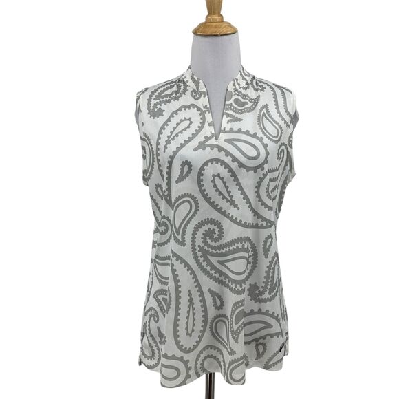 Nike Polo Shirt Womens Medium White Ash Dri Fit Victory Paisley Sleeveless Golf - Picture 1 of 12